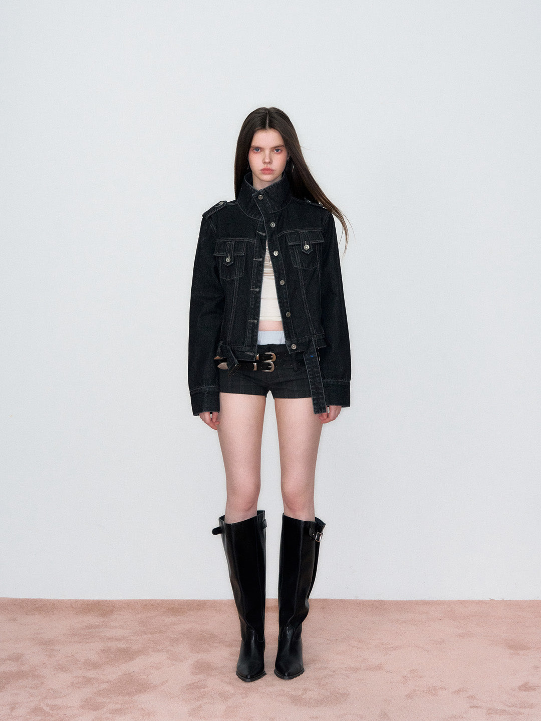 VIA PITTI VIAAC857 Stand up collar denim jacket