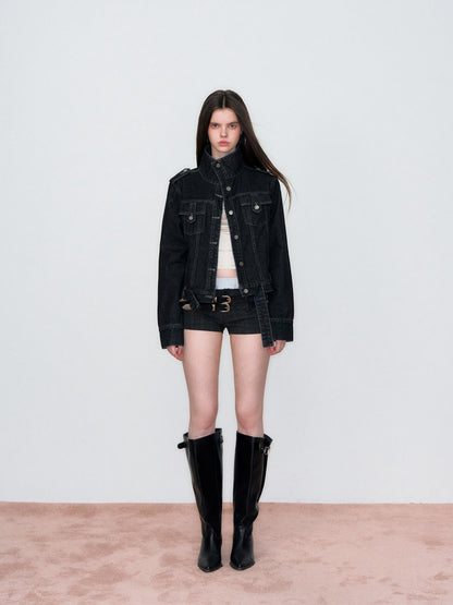 VIA PITTI VIAAC857 Stand up collar denim jacket