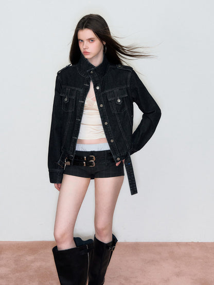 VIA PITTI VIAAC857 Stand up collar denim jacket