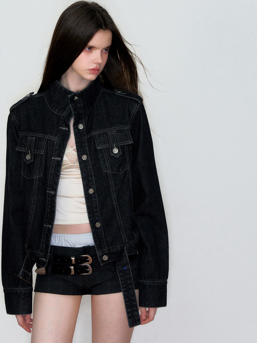 VIA PITTI VIAAC857 Stand up collar denim jacket