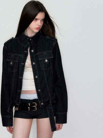 VIA PITTI VIAAC857 Stand up collar denim jacket