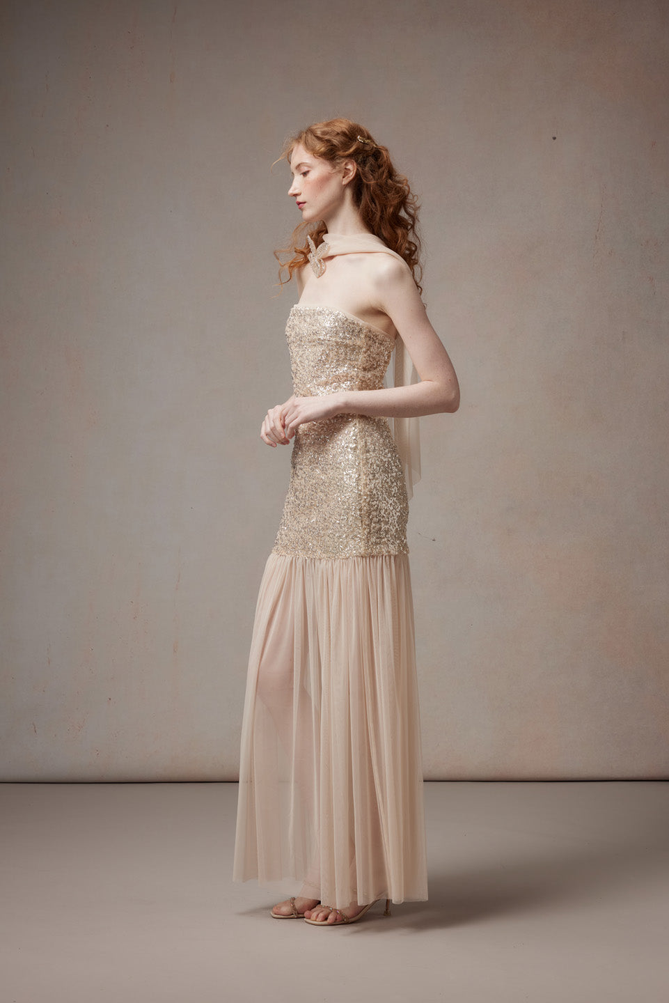 Fa Sogno FSN26PS-DR-03 Sequined chiffon long dress