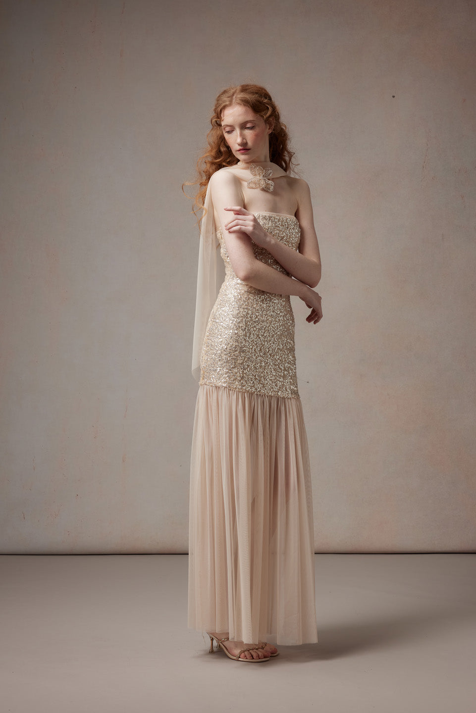 Fa Sogno FSN26PS-DR-03 Sequined chiffon long dress