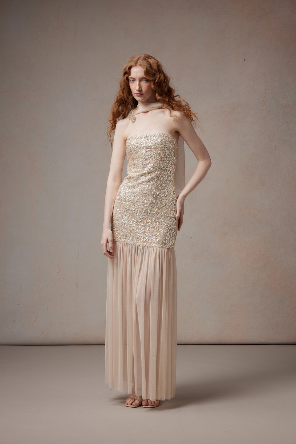 Fa Sogno FSN26PS-DR-03 Sequined chiffon long dress