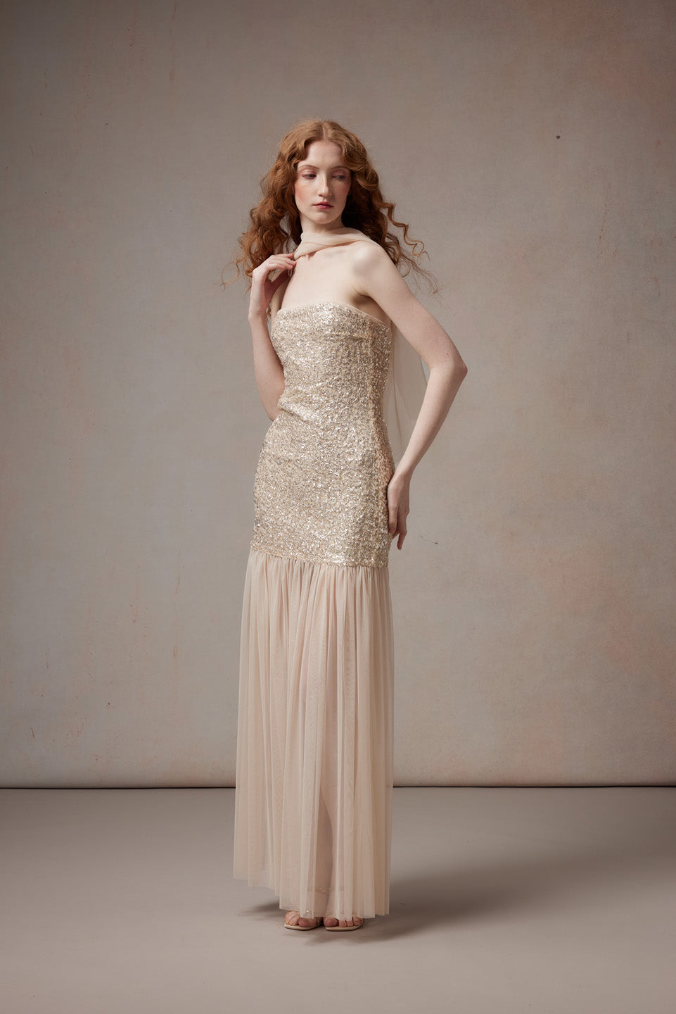 Fa Sogno FSN26PS-DR-03 Sequined chiffon long dress