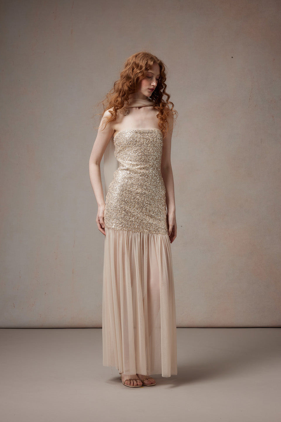 Fa Sogno FSN26PS-DR-03 Sequined chiffon long dress