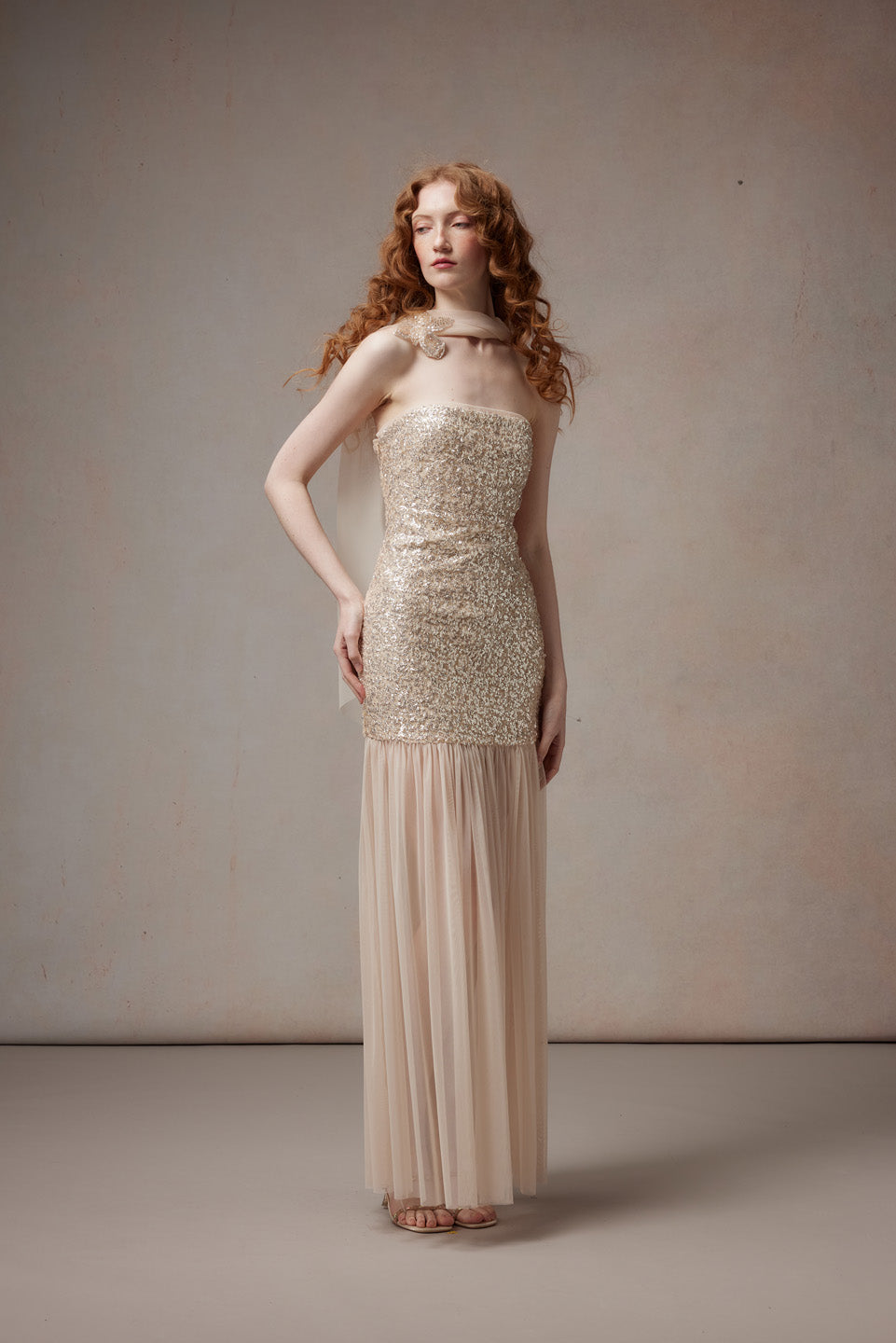 Fa Sogno FSN26PS-DR-03 Sequined chiffon long dress