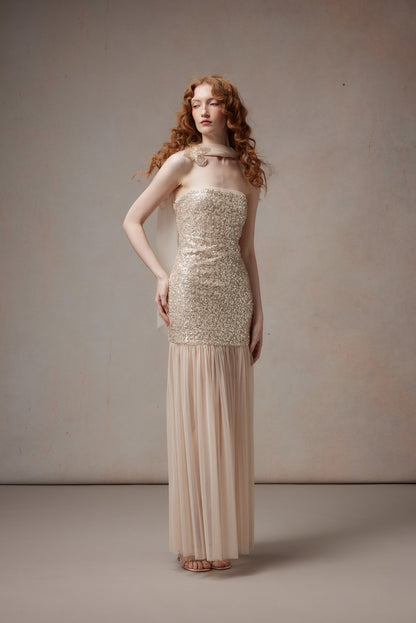 Fa Sogno FSN26PS-DR-03 Sequined chiffon long dress