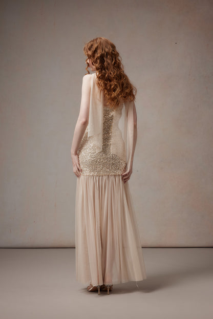 Fa Sogno FSN26PS-DR-03 Sequined chiffon long dress