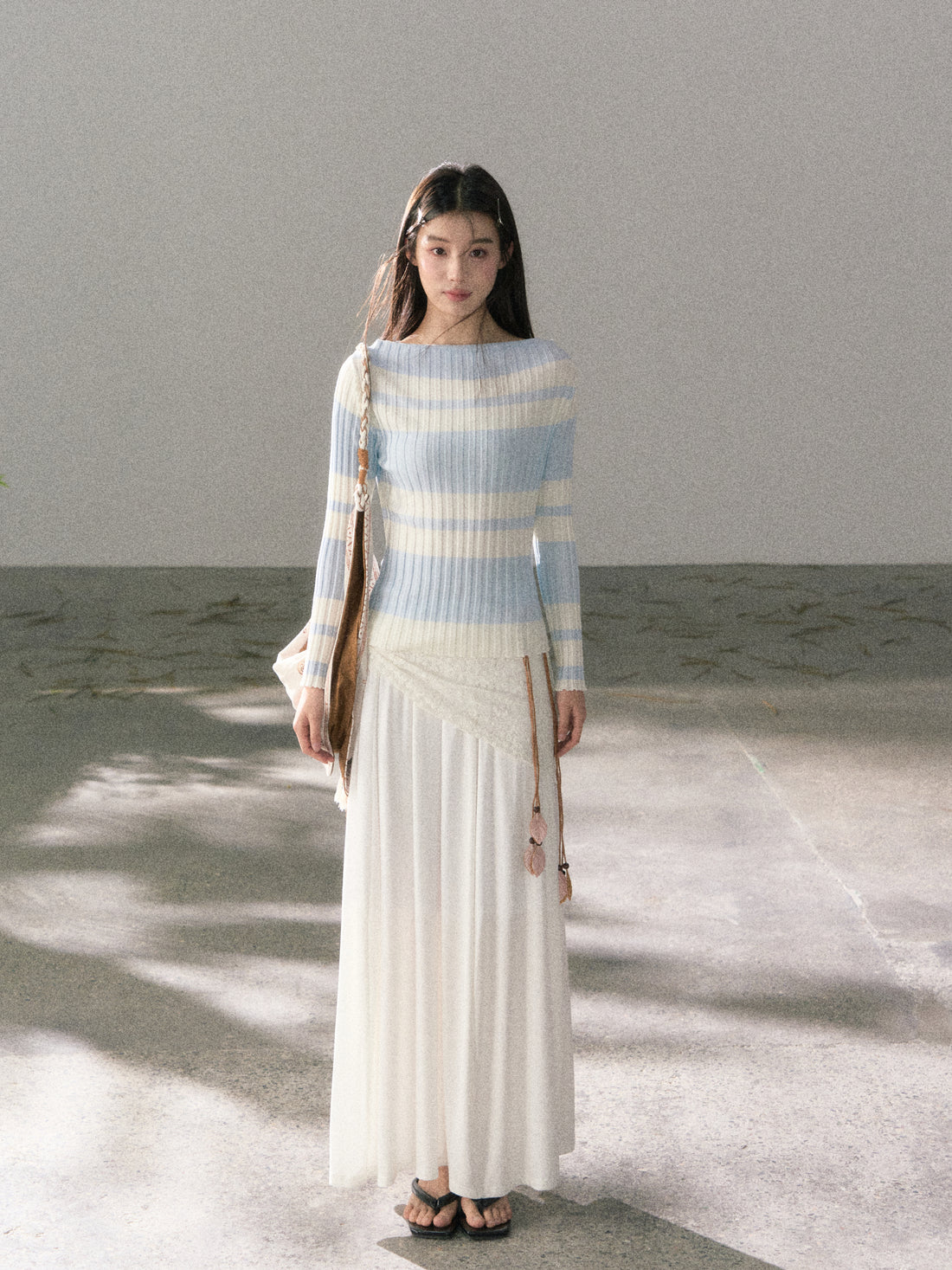 Lafreedom LAF360101 Clear and slim fit bright color striped knitted top