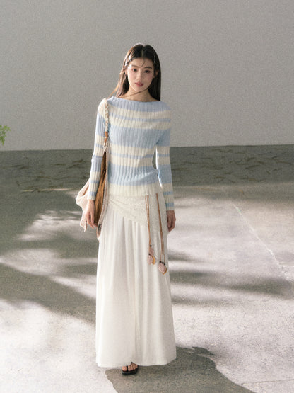 Lafreedom LAF360101 Clear and slim fit bright color striped knitted top