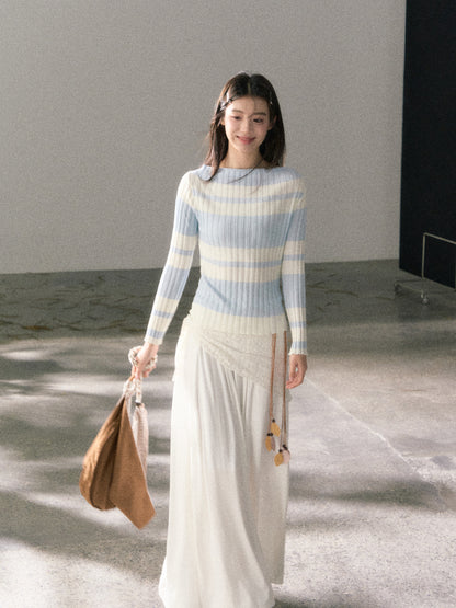 Lafreedom LAF360101 Clear and slim fit bright color striped knitted top