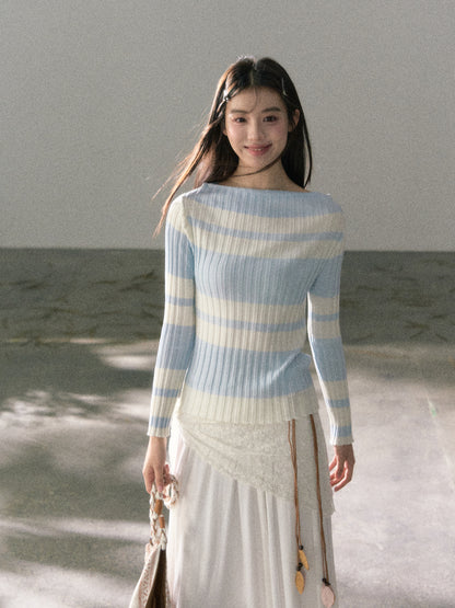 Lafreedom LAF360101 Clear and slim fit bright color striped knitted top