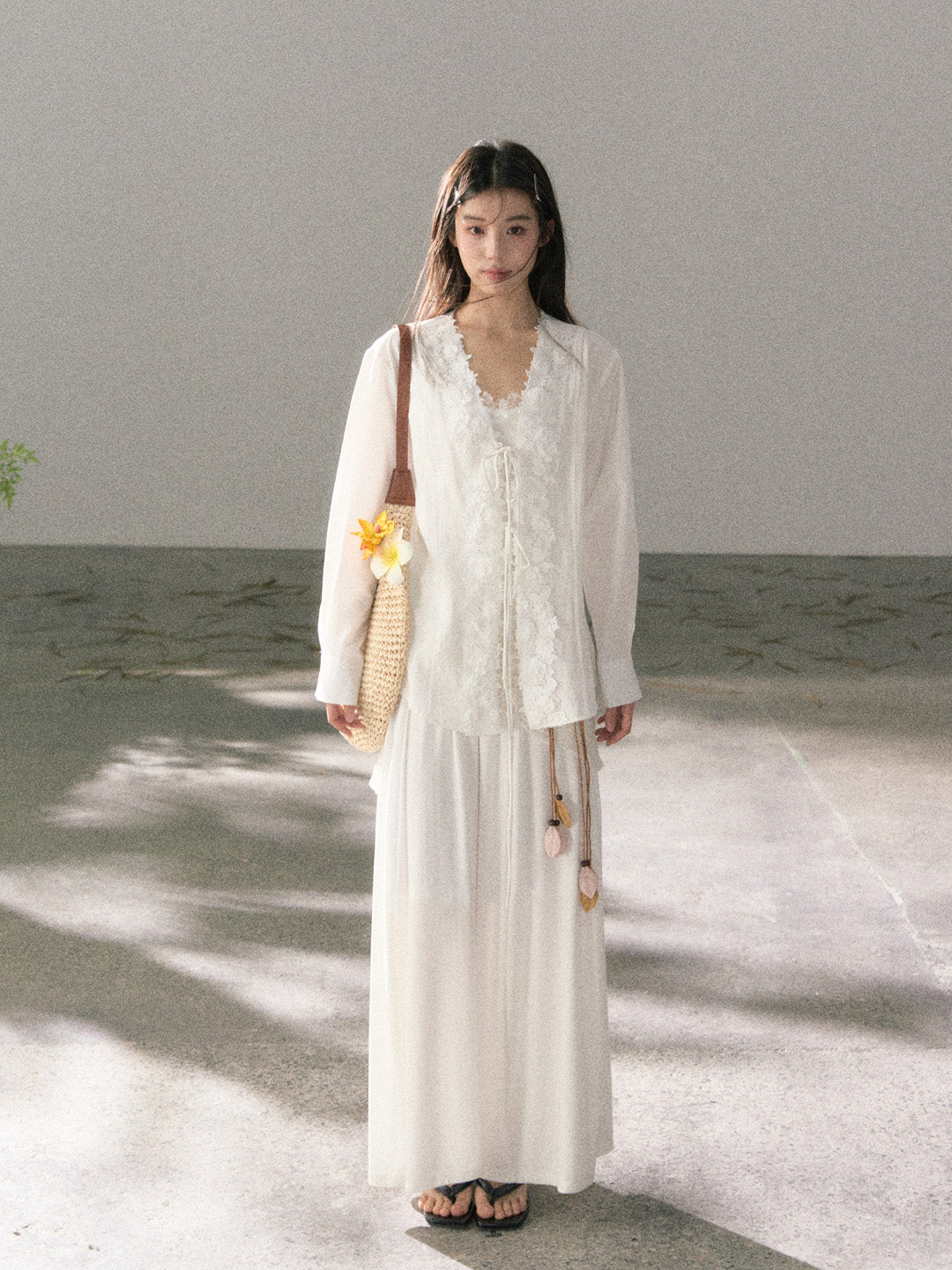 Lafreedom LAF360107 3D lace lazy style drawstring cotton shirt