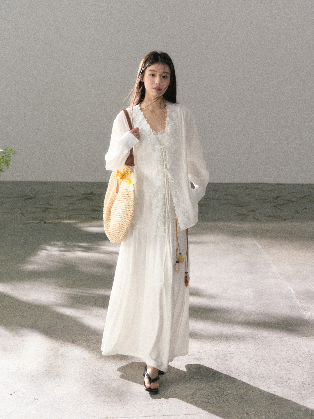 Lafreedom LAF360107 3D lace lazy style drawstring cotton shirt