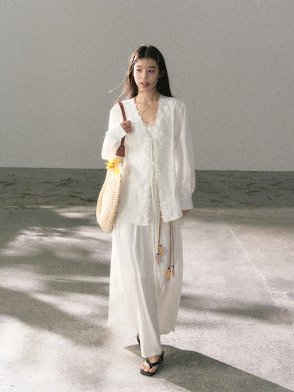 Lafreedom LAF360107 3D lace lazy style drawstring cotton shirt