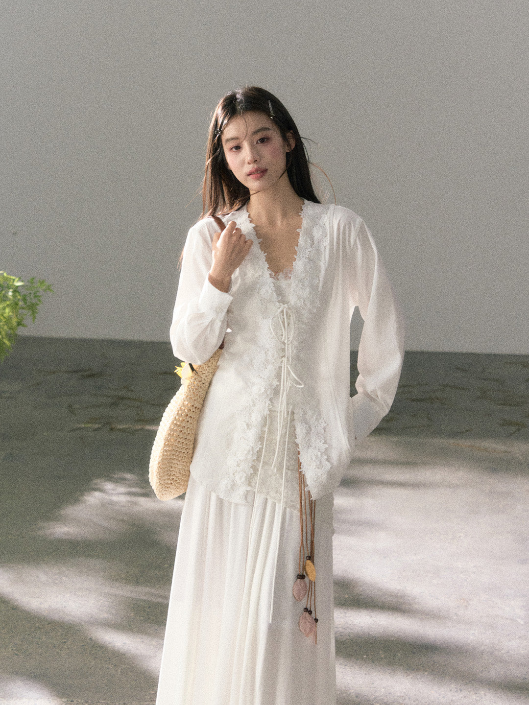 Lafreedom LAF360107 3D lace lazy style drawstring cotton shirt