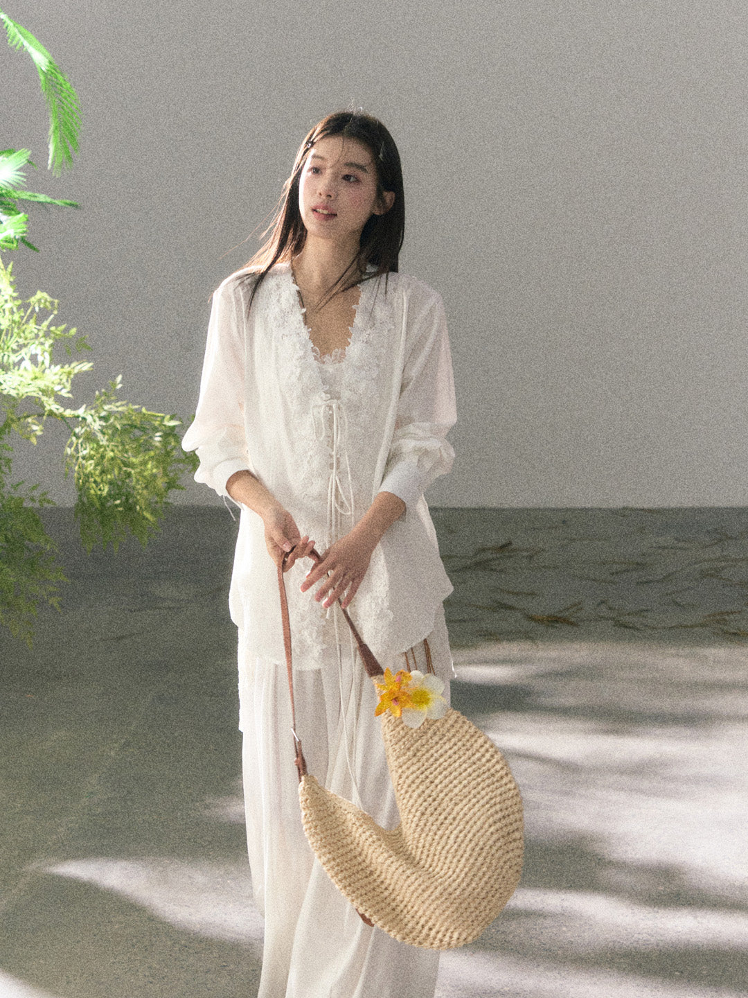 Lafreedom LAF360107 3D lace lazy style drawstring cotton shirt