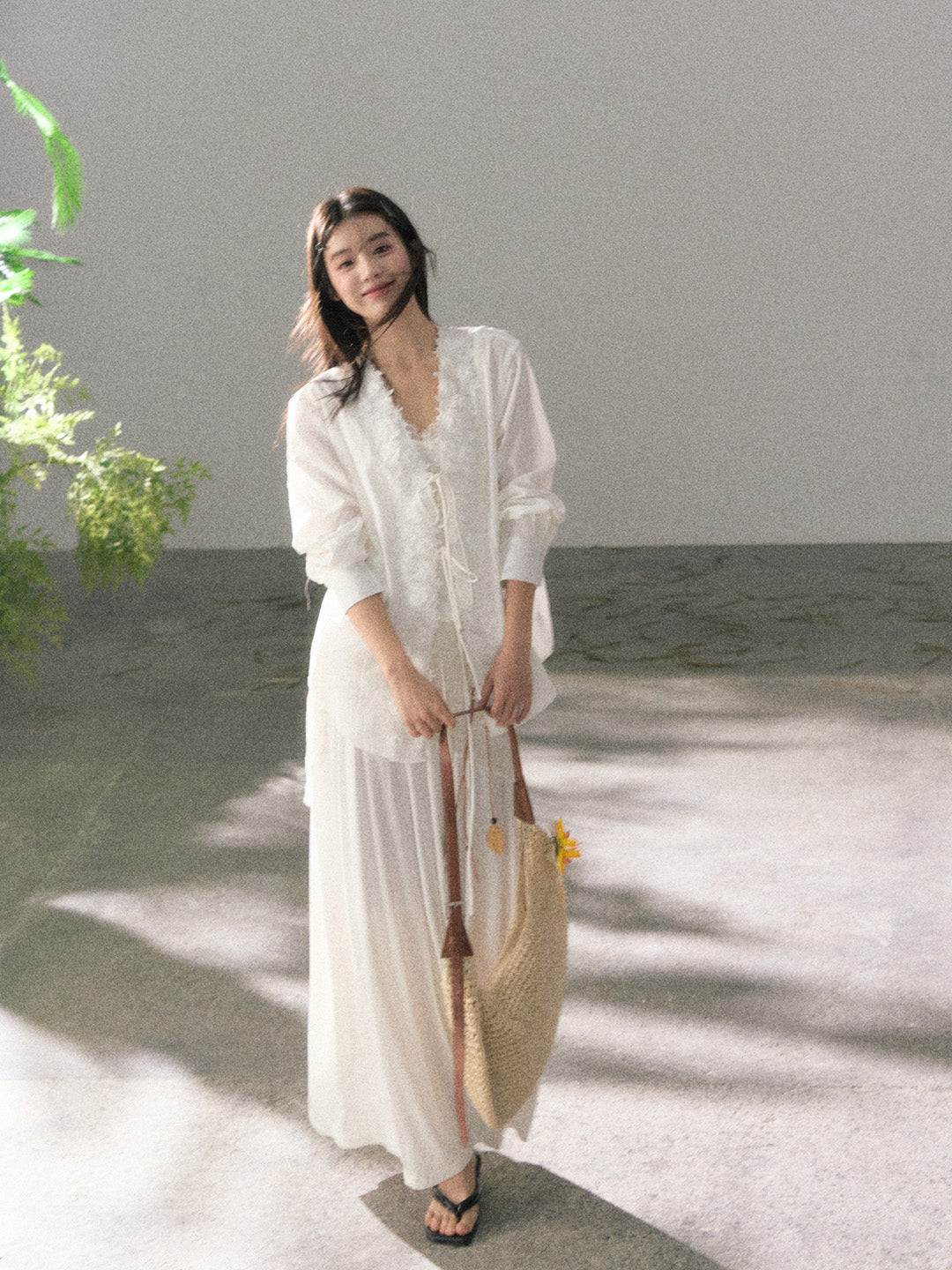 Lafreedom LAF360107 3D lace lazy style drawstring cotton shirt