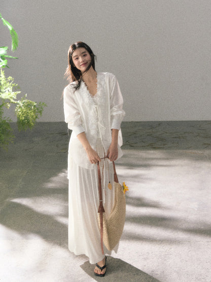 Lafreedom LAF360107 3D lace lazy style drawstring cotton shirt