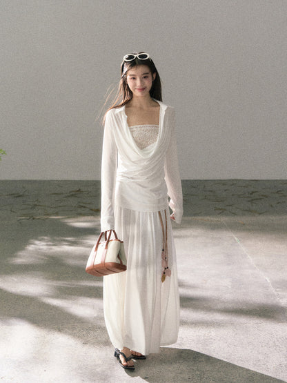 Lafreedom LAF360103 Clear and cool style collar and waist cinched knitted top