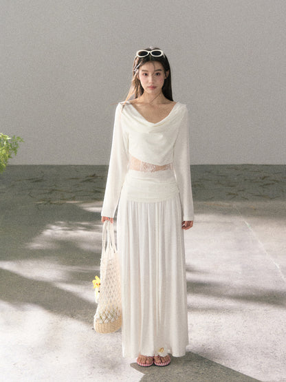 Lafreedom LAF360102 Swinging collar lace slim fit long sleeved top