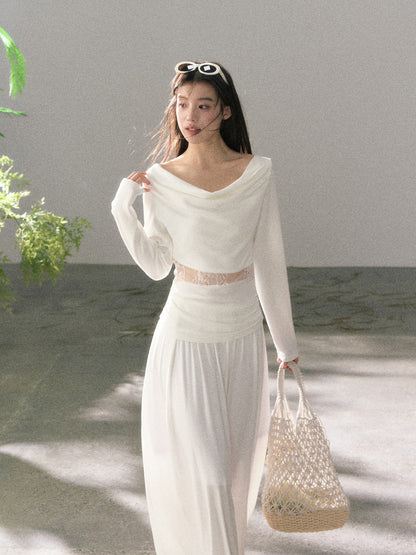 Lafreedom LAF360102 Swinging collar lace slim fit long sleeved top