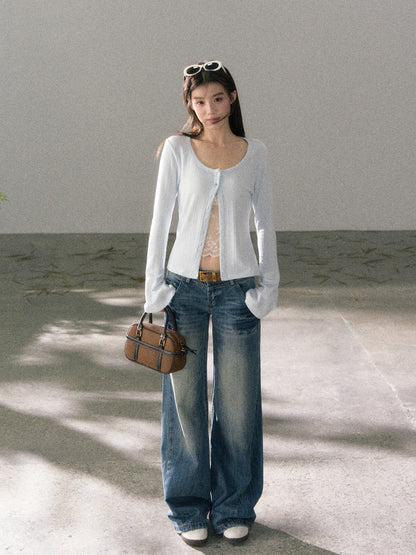 Lafreedom LAF360109 Micro flared long sleeved soft knit cardigan top