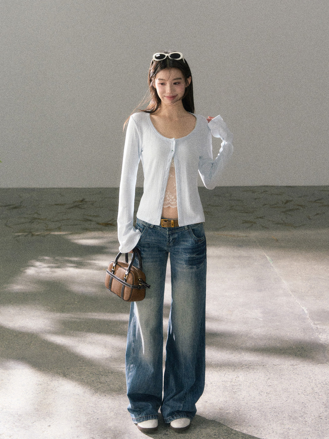 Lafreedom LAF360109 Micro flared long sleeved soft knit cardigan top