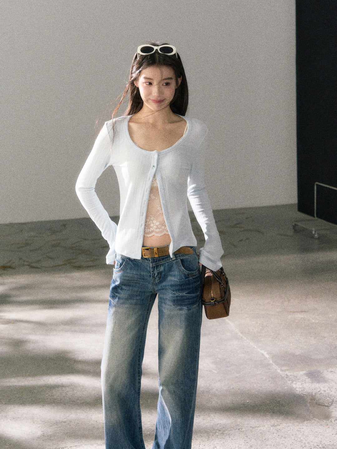 Lafreedom LAF360109 Micro flared long sleeved soft knit cardigan top