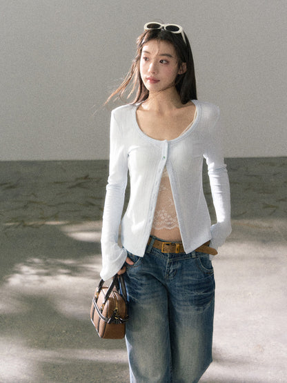 Lafreedom LAF360109 Micro flared long sleeved soft knit cardigan top