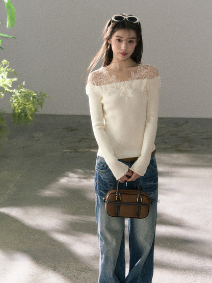 Lafreedom LAF360108 3D lace slim knit top