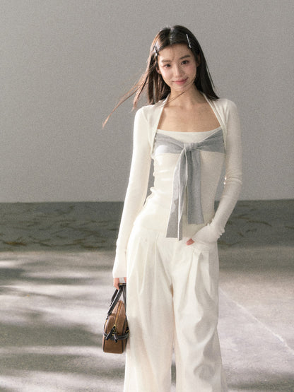 Lafreedom LAF360106 Pleated design white loose casual pants