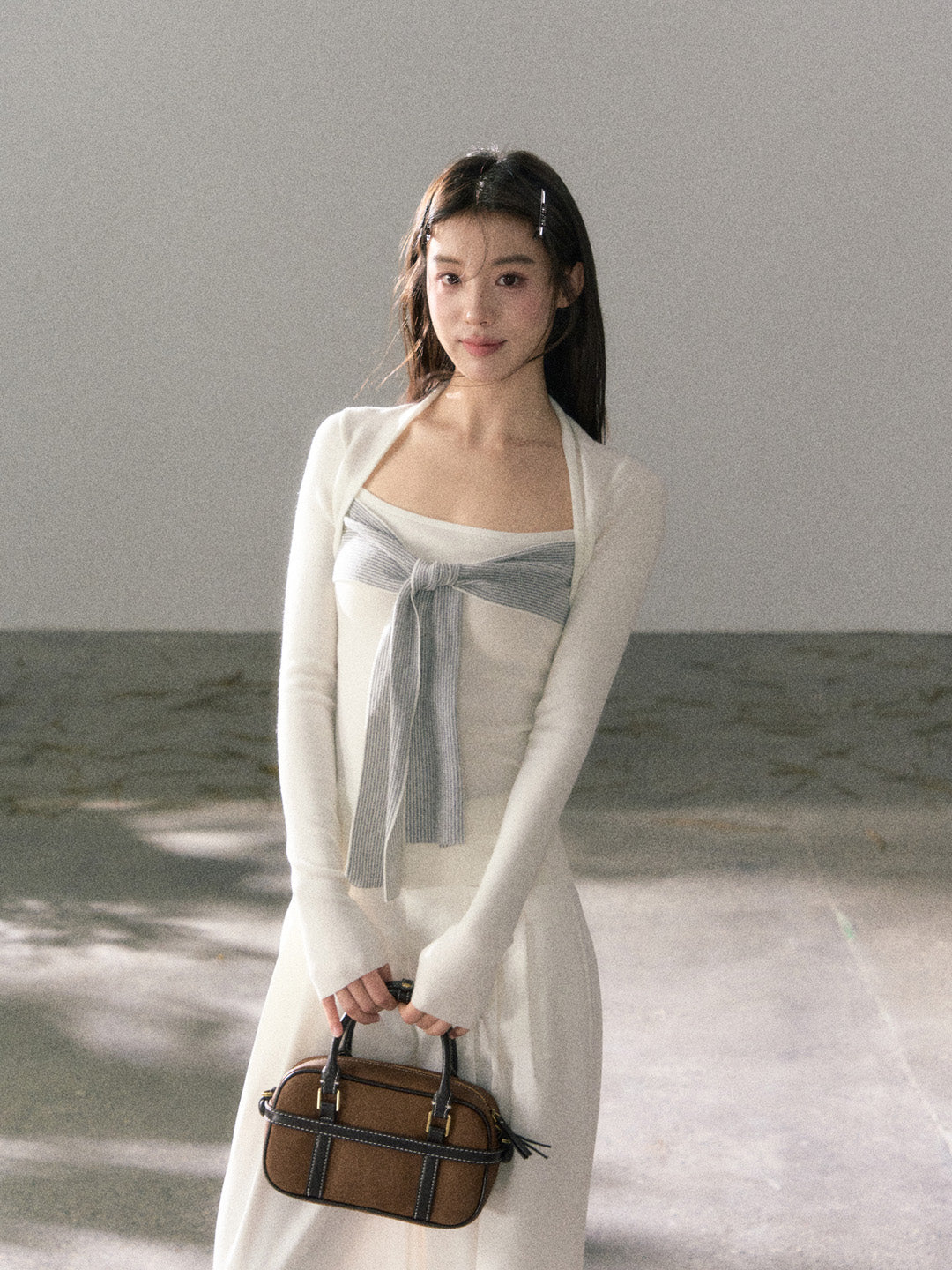 Lafreedom LAF360105 Square neck slimming ribbon knitted top