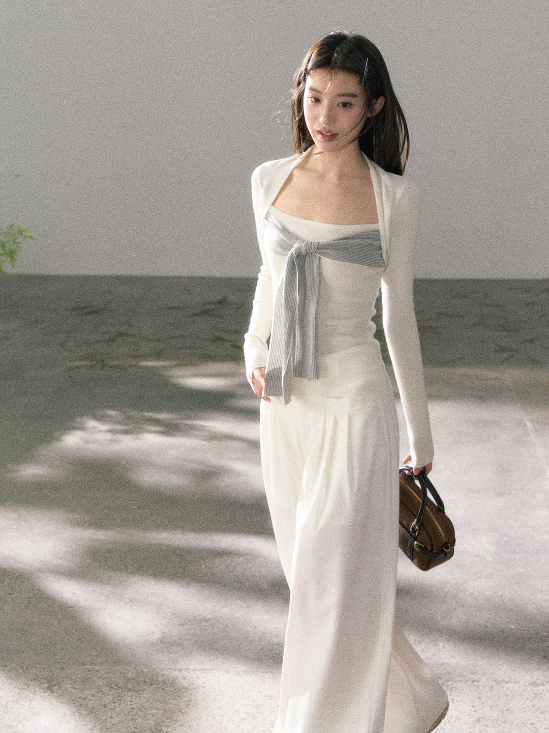 Lafreedom LAF360105 Square neck slimming ribbon knitted top