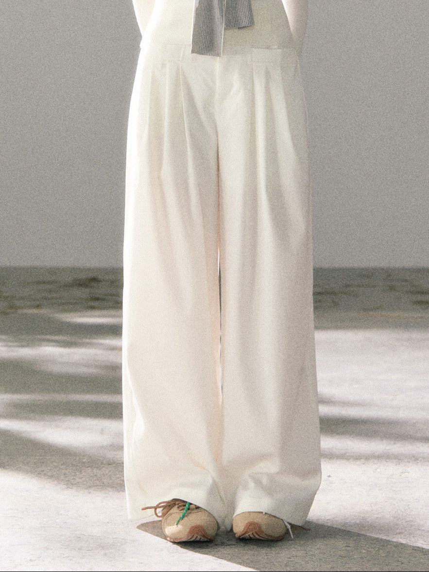 Lafreedom LAF360106 Pleated design white loose casual pants