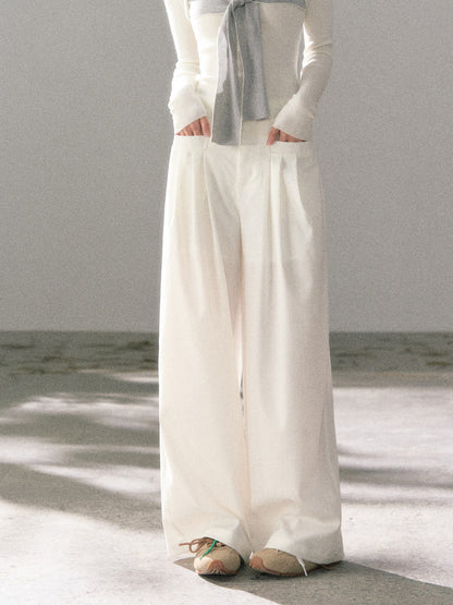 Lafreedom LAF360106 Pleated design white loose casual pants