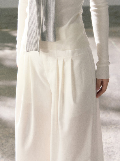 Lafreedom LAF360106 Pleated design white loose casual pants