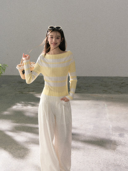 Lafreedom LAF360101 Clear and slim fit bright color striped knitted top