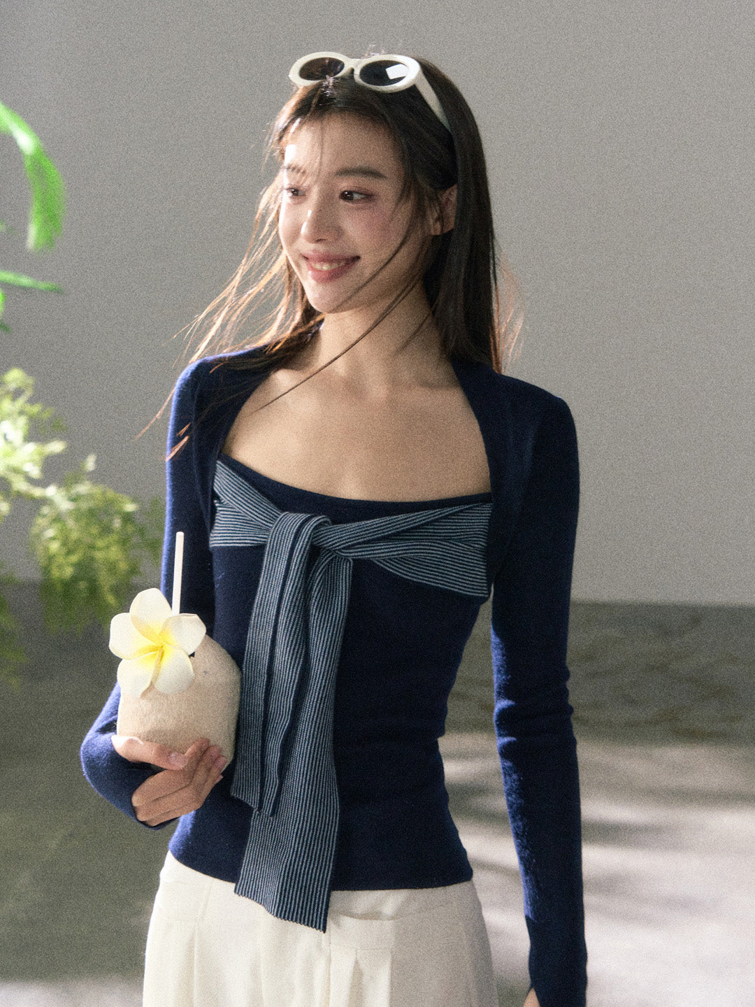 Lafreedom LAF360105 Square neck slimming ribbon knitted top