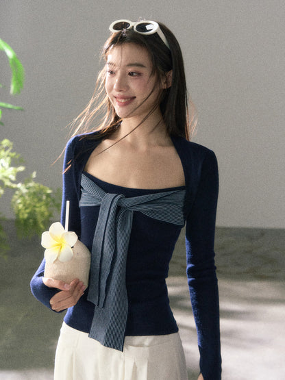 Lafreedom LAF360105 Square neck slimming ribbon knitted top