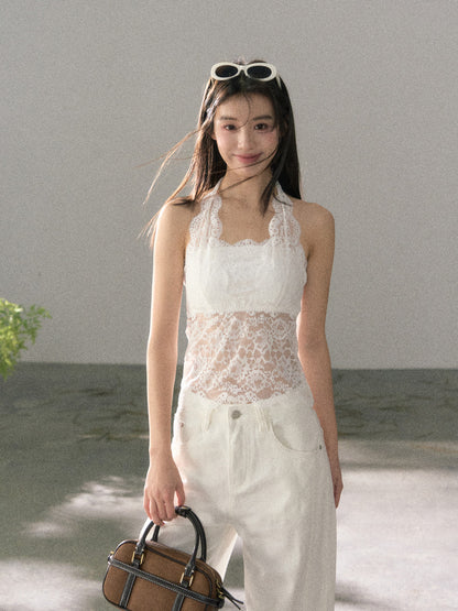 Lafreedom LAF360113 French style neck hanging romantic lace strapless vest