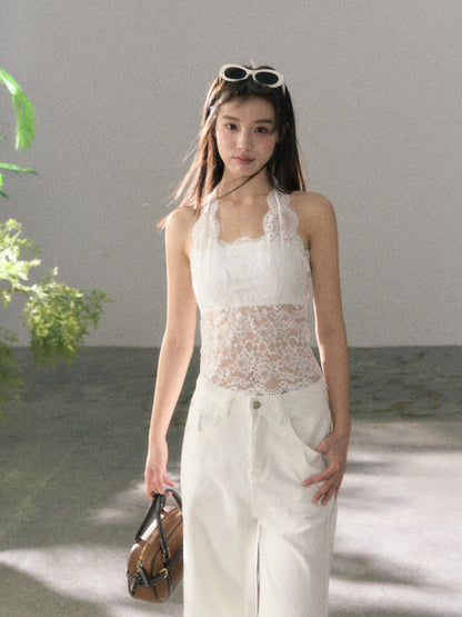 Lafreedom LAF360113 French style neck hanging romantic lace strapless vest