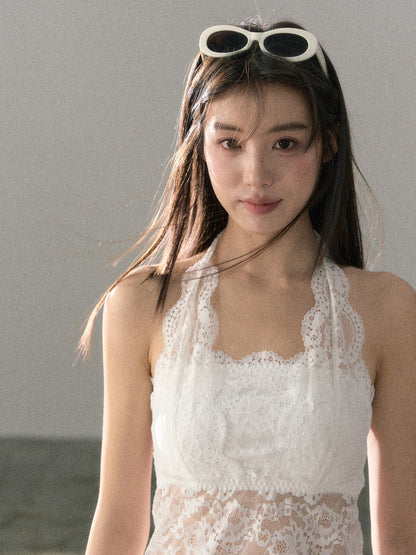 Lafreedom LAF360113 French style neck hanging romantic lace strapless vest