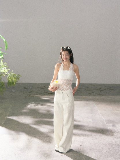 Lafreedom LAF360113 French style neck hanging romantic lace strapless vest