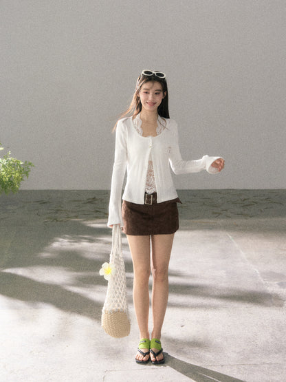 Lafreedom LAF360123 Retro pure suede short skirt