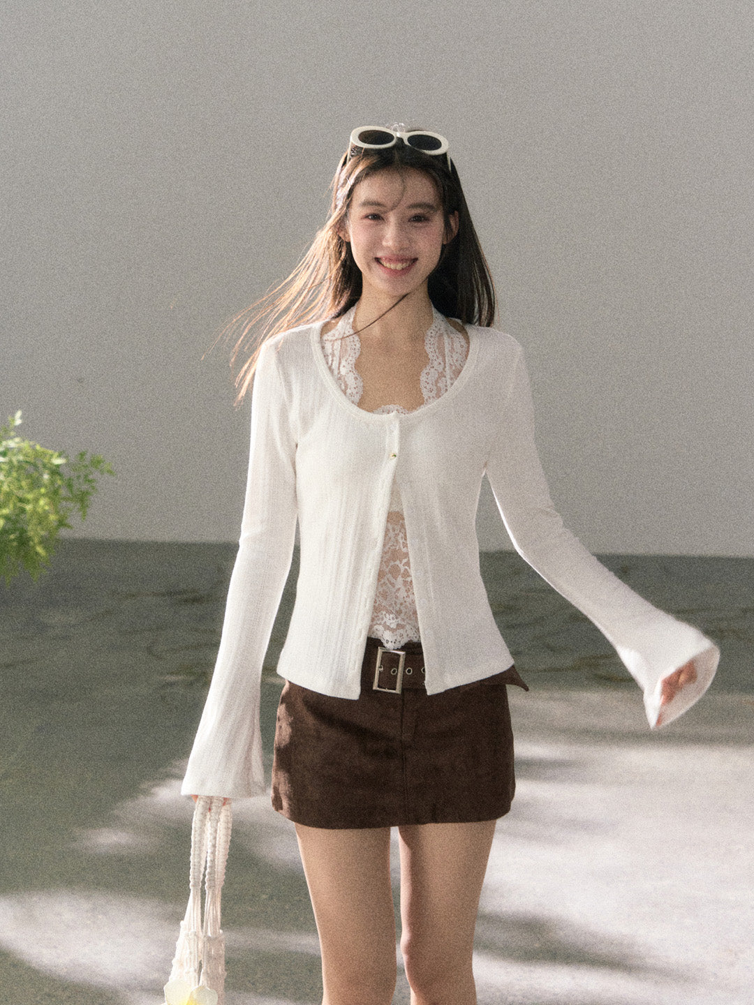 Lafreedom LAF360109 Micro flared long sleeved soft knit cardigan top