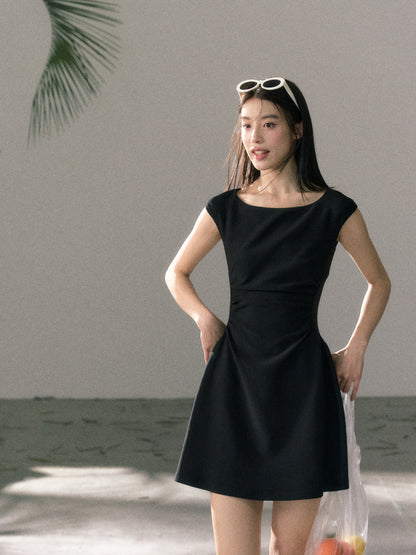 Lafreedom LAF360407 Solid color jacquard slim fit waist cinching dress