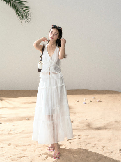 LAFREEDOM LAF360527 Halter White Top + LAF360528 Ethereal White Skirt
