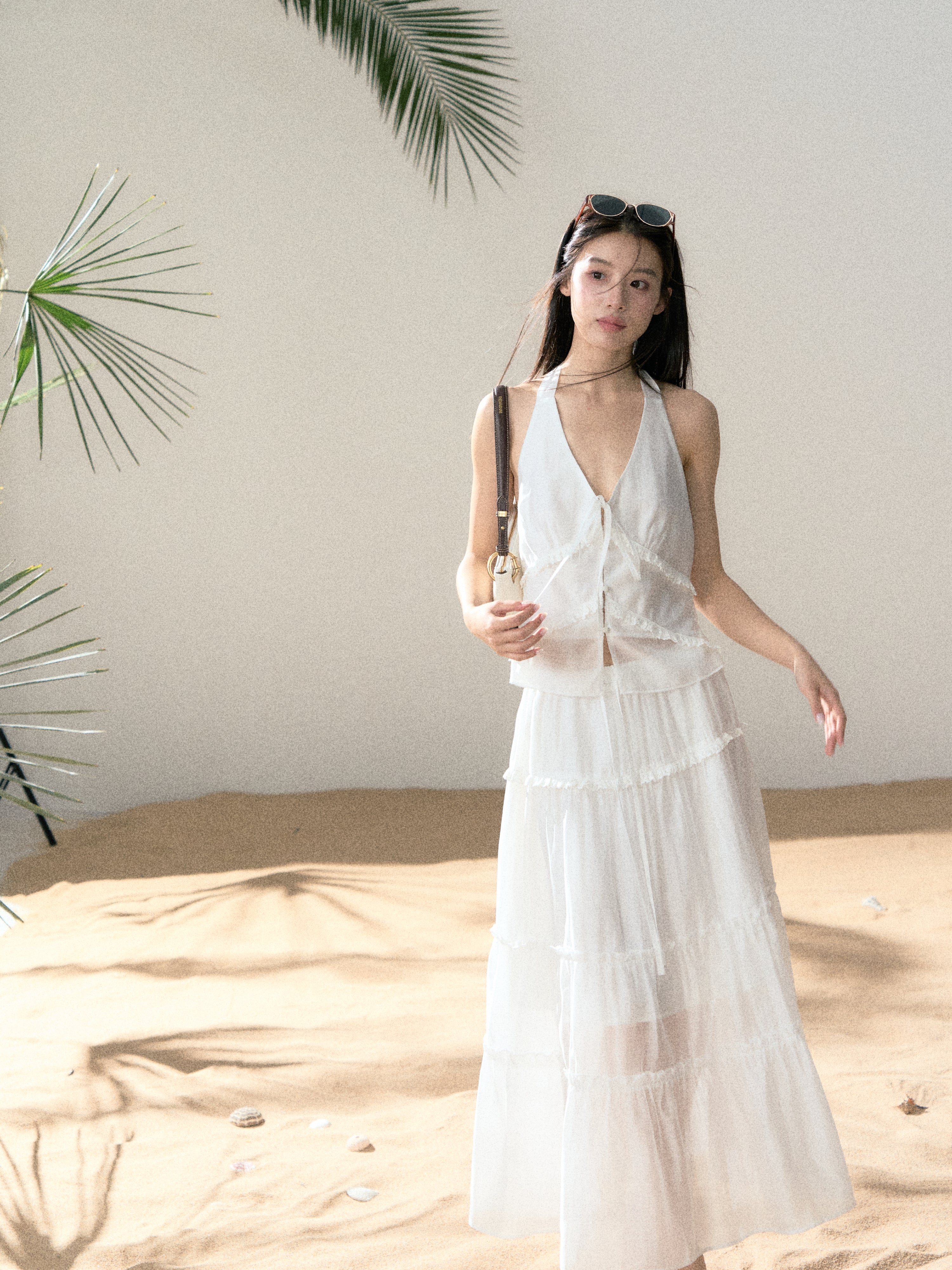 LAFREEDOM LAF360527 Halter White Top + LAF360528 Ethereal White Skirt